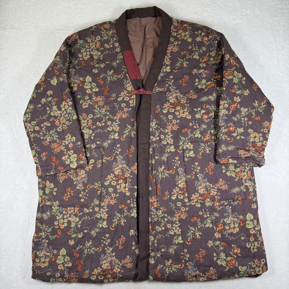 Vintage Style Quilted Floral Hanten Kimono Jacket Padded Haori Coat 28.5" PTP